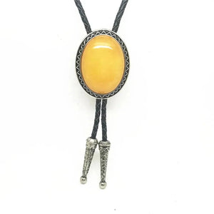 Bolo tie med glasdetalj och ovalt vintagehänge Gul