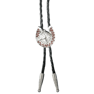 Bolo tie med hästhuvud och glittrande hästsko