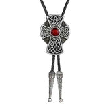 Bolo tie med korshänge och sten Mörksilver  och röd