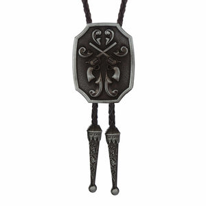 Bolo tie med korslagda revolvrar i metall Antiksilver