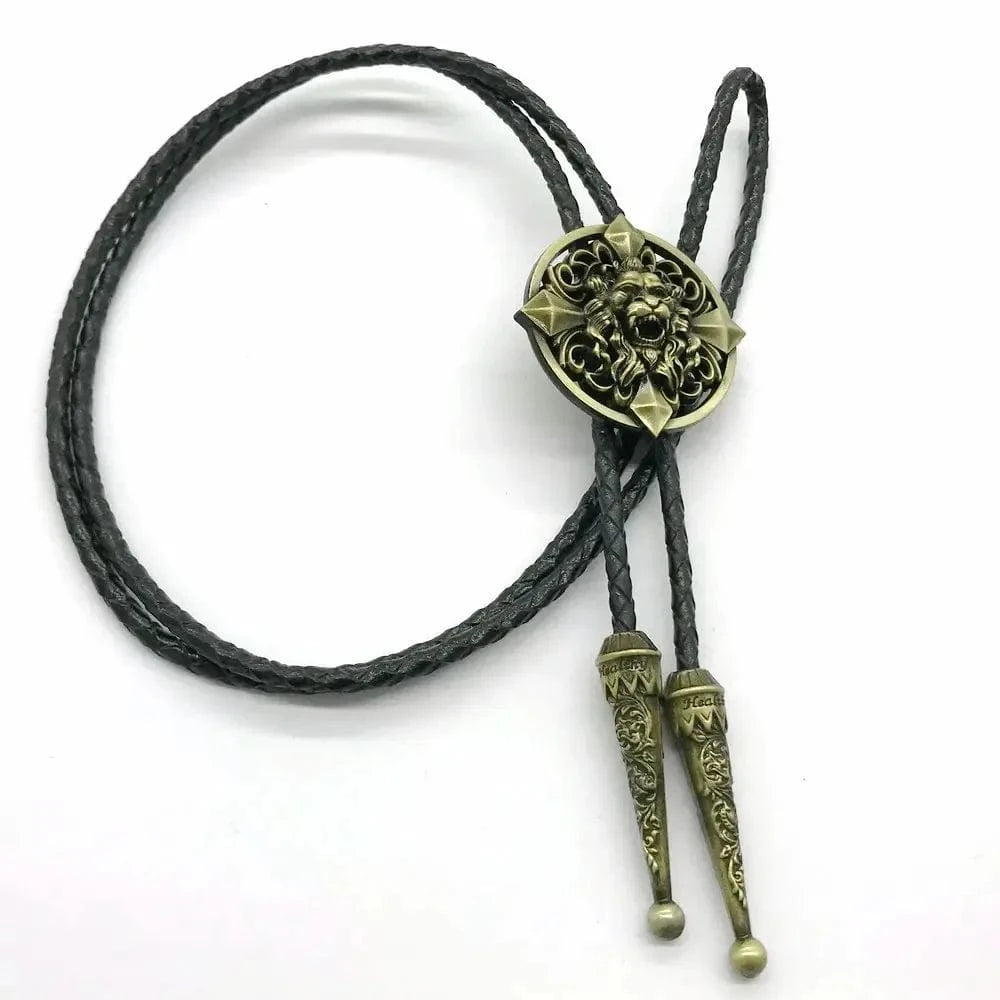 Bolo tie med lejonhuvud i antikmetall