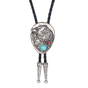 Bolo tie med örn i silver och ädelsten Blå