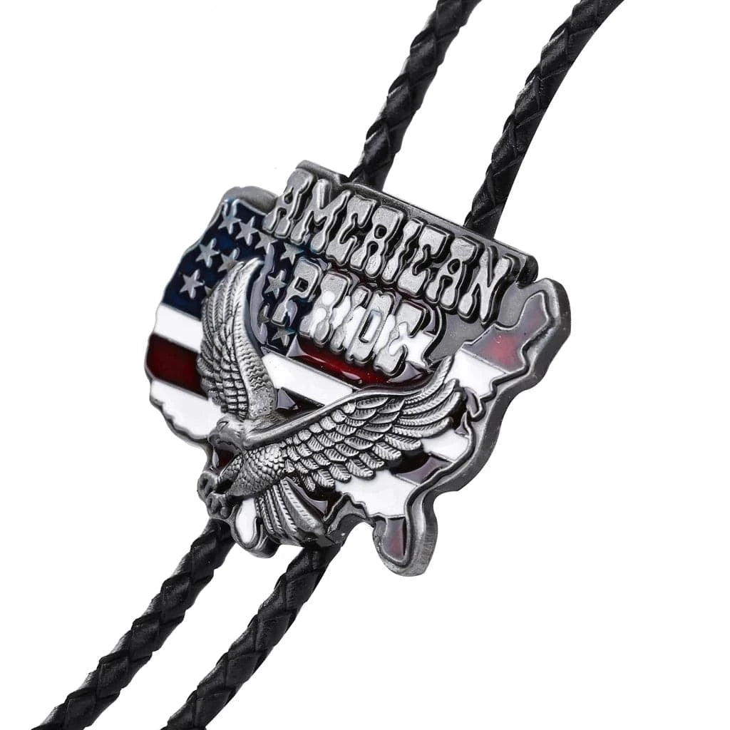 Bolo tie med örn- och flaggmotiv i metall Flerfärgad