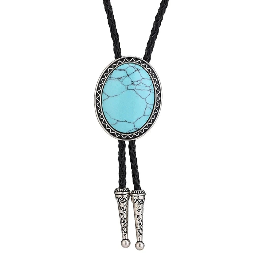 Bolo tie med oval ädelstensimitation Turkosblå