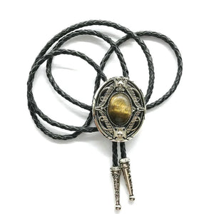 Bolo tie med oval agatsten och vintageinfattning