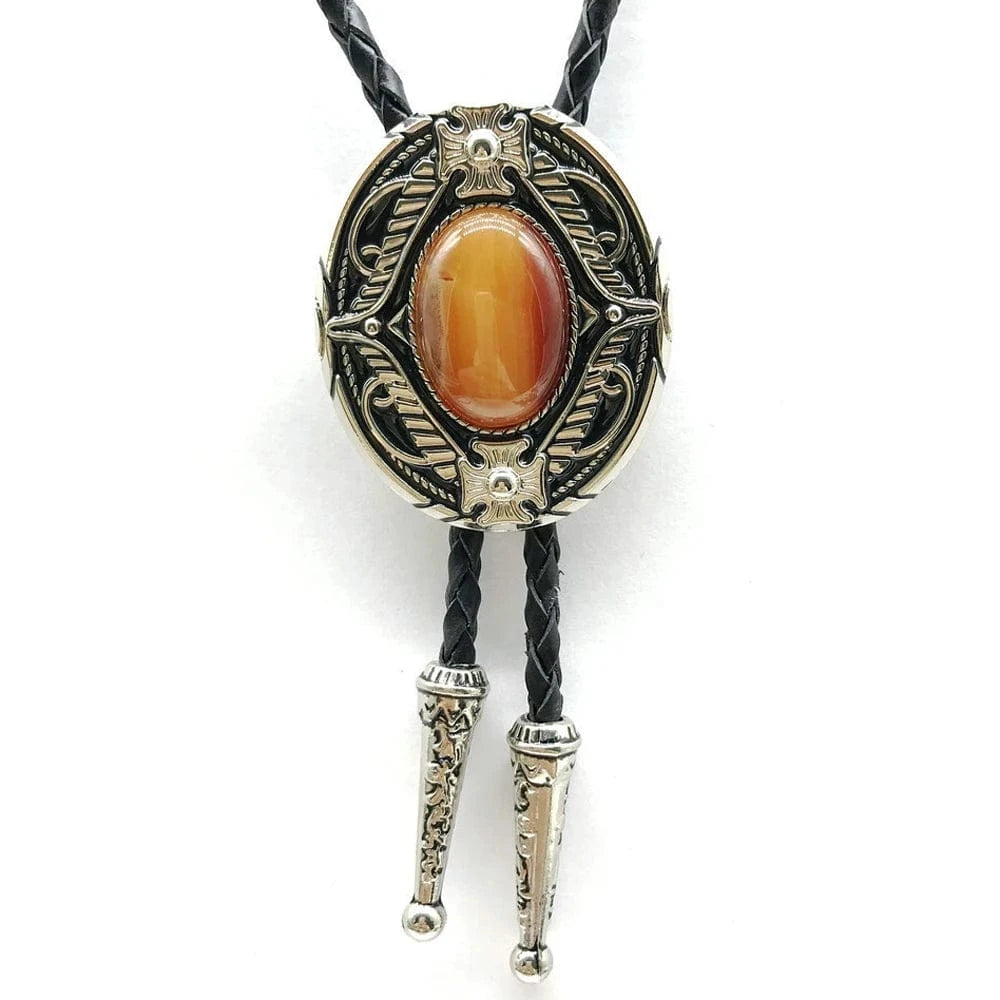 Bolo tie med oval agatsten och vintageinfattning Orange