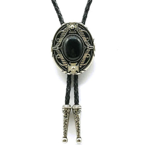 Bolo tie med oval agatsten och vintageinfattning Svart