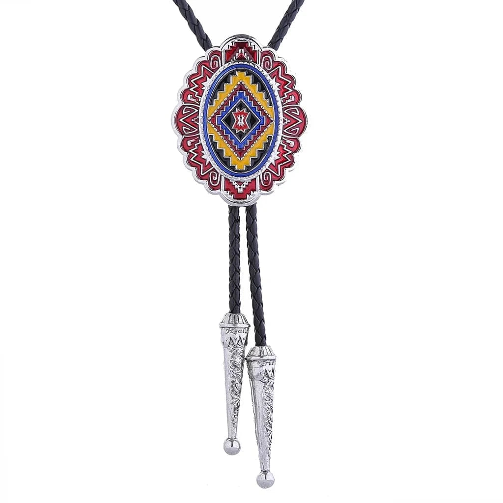 Bolo tie med ovalt hänge i färgglad tribaldesign Röd