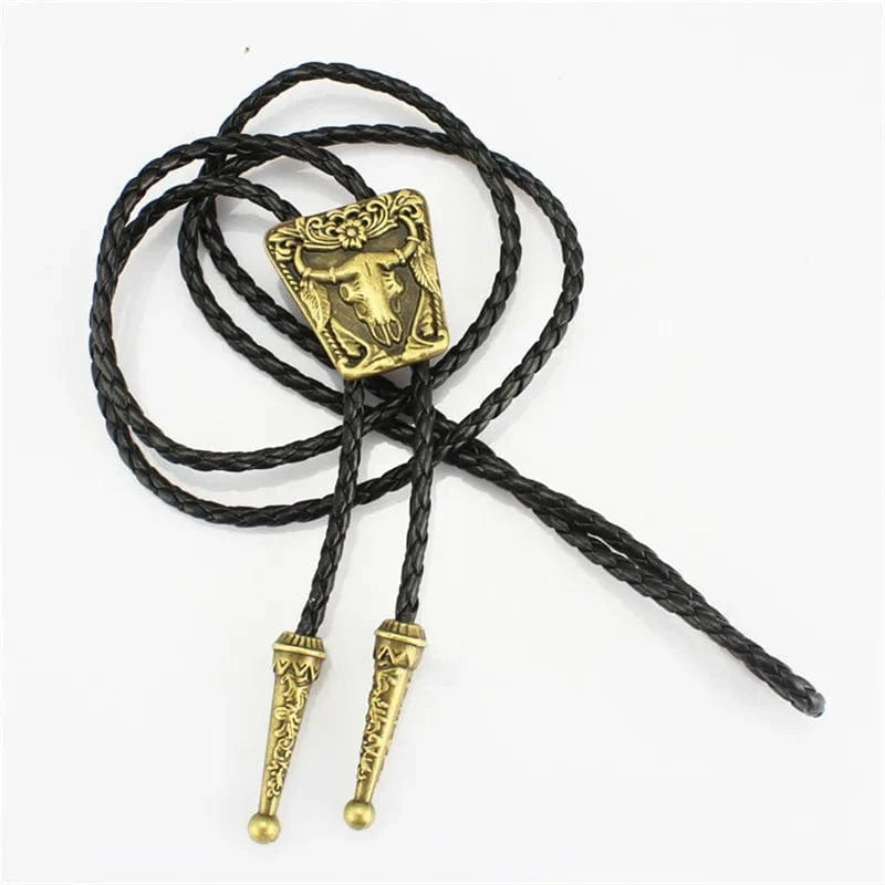 Bolo tie med oxskalle i metall och läderband