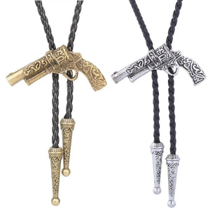 Bolo tie med retro pistol i metall
