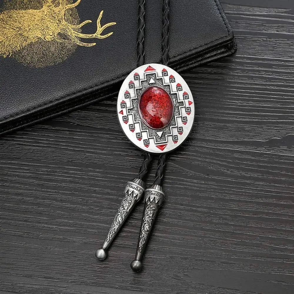Bolo tie med röd sten och geometrisk design Röd