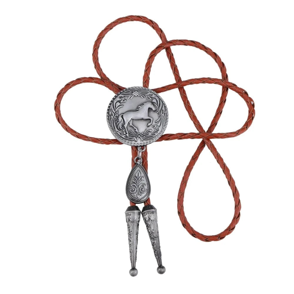 Bolo tie med rund hästberlock och läderband
