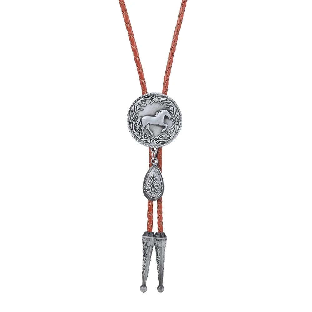 Bolo tie med rund hästberlock och läderband
