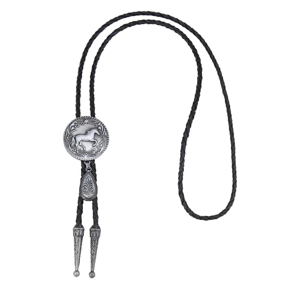 Bolo tie med rund hästberlock och läderband Svart rem