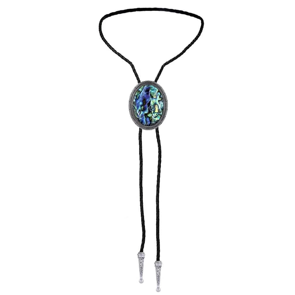 Bolo tie med snäckstenshänge i blågrönt skimrande