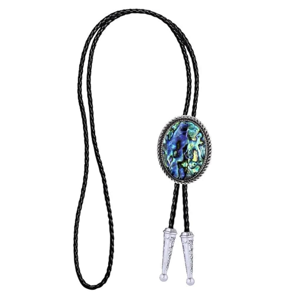 Bolo tie med snäckstenshänge i blågrönt skimrande