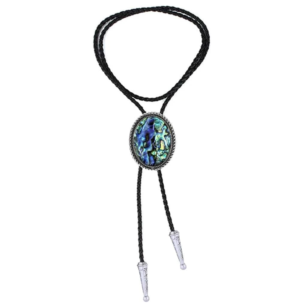 Bolo tie med snäckstenshänge i blågrönt skimrande