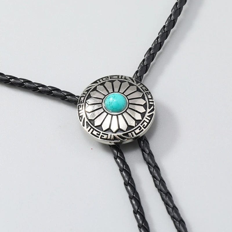 Bolo tie med turkos sten och solinspirerat silverhänge Silver och turkosblå