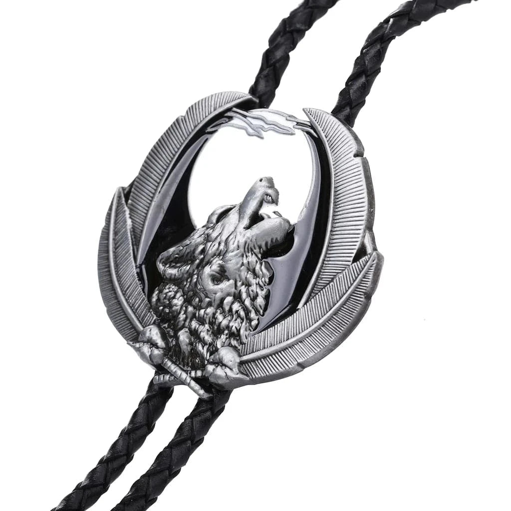 Bolo tie med vargmotiv i legering