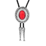 Bolo tie rund med blå rhinestone och flätad läderrem Röd
