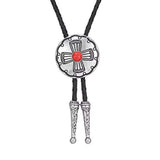 Bolo tie rund med korsdetalj och sten Röd