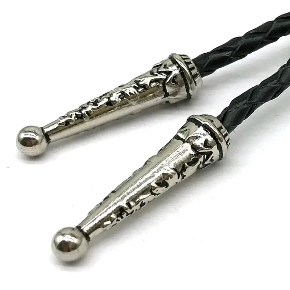 Bolo tie svart läder med biljardkula siffra 8 Svart och vit