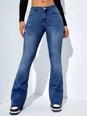 Bootcut jeans dam hög midja Djupblå / XS