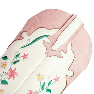 Broderade cowboyboots i rosavit nyans med blommönster