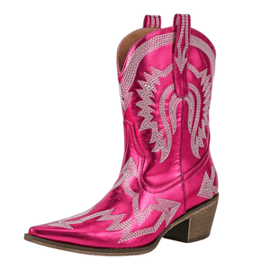 Broderade låga cowboyboots med chunky klack Rosa / 35