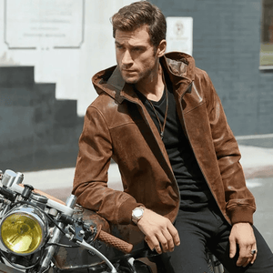 Brun jacka herr läder