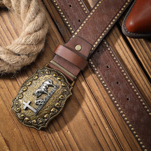 Brunt cowboyläderbälte