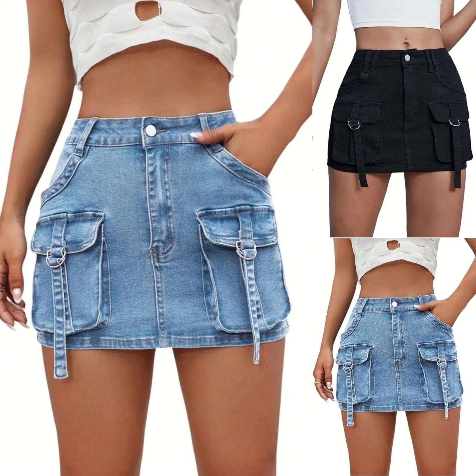 Cargo-minikjol i denim