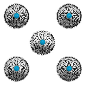 Concho Antiksilver med Blommönster Blå / 25mm