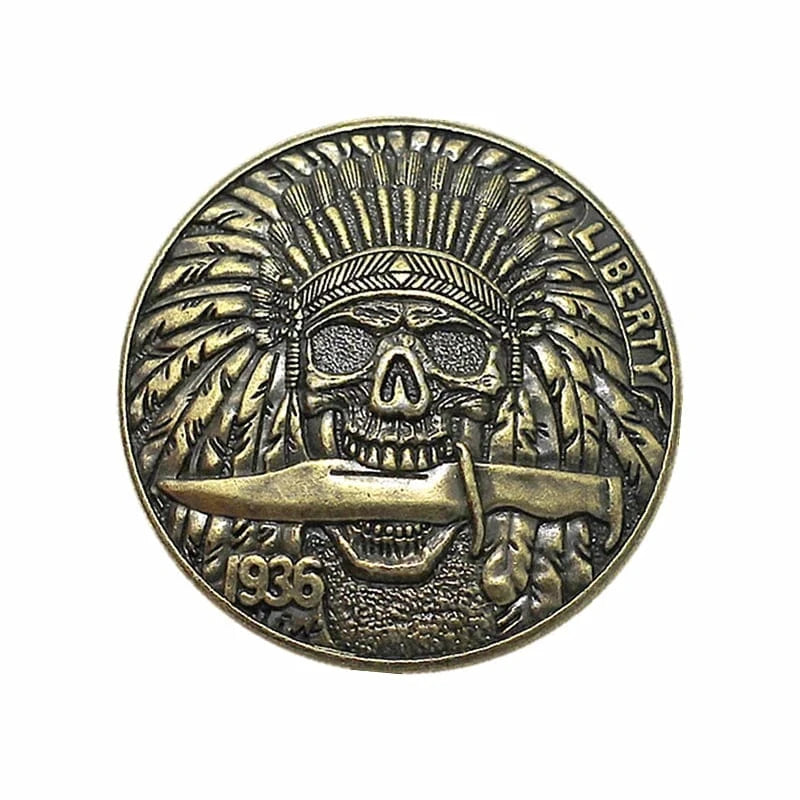 Concho Döskalle i Mässing med Indianmotiv Antik mässing / 38mm