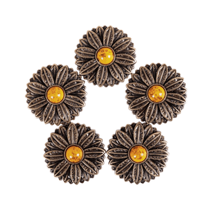 Concho i Antikkoppar med Blomdekor och Gul Turkossten 30mm