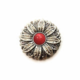 Concho i Mässing med Tribal Solblomma och Färgsten Antiksilver  och röd / 30mm