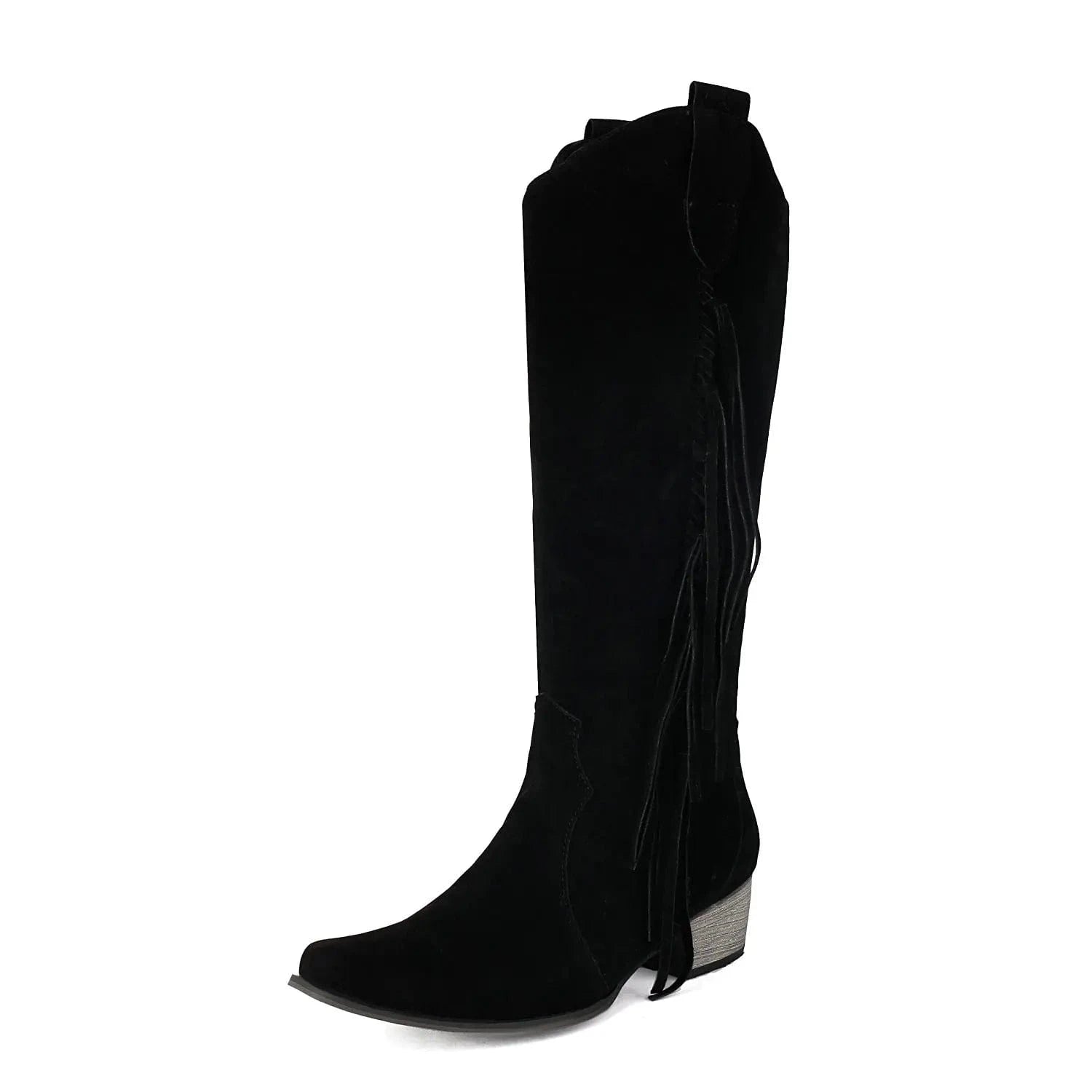 Moderna Cowgirl Boots i Mocka med Fransar Svart / 35