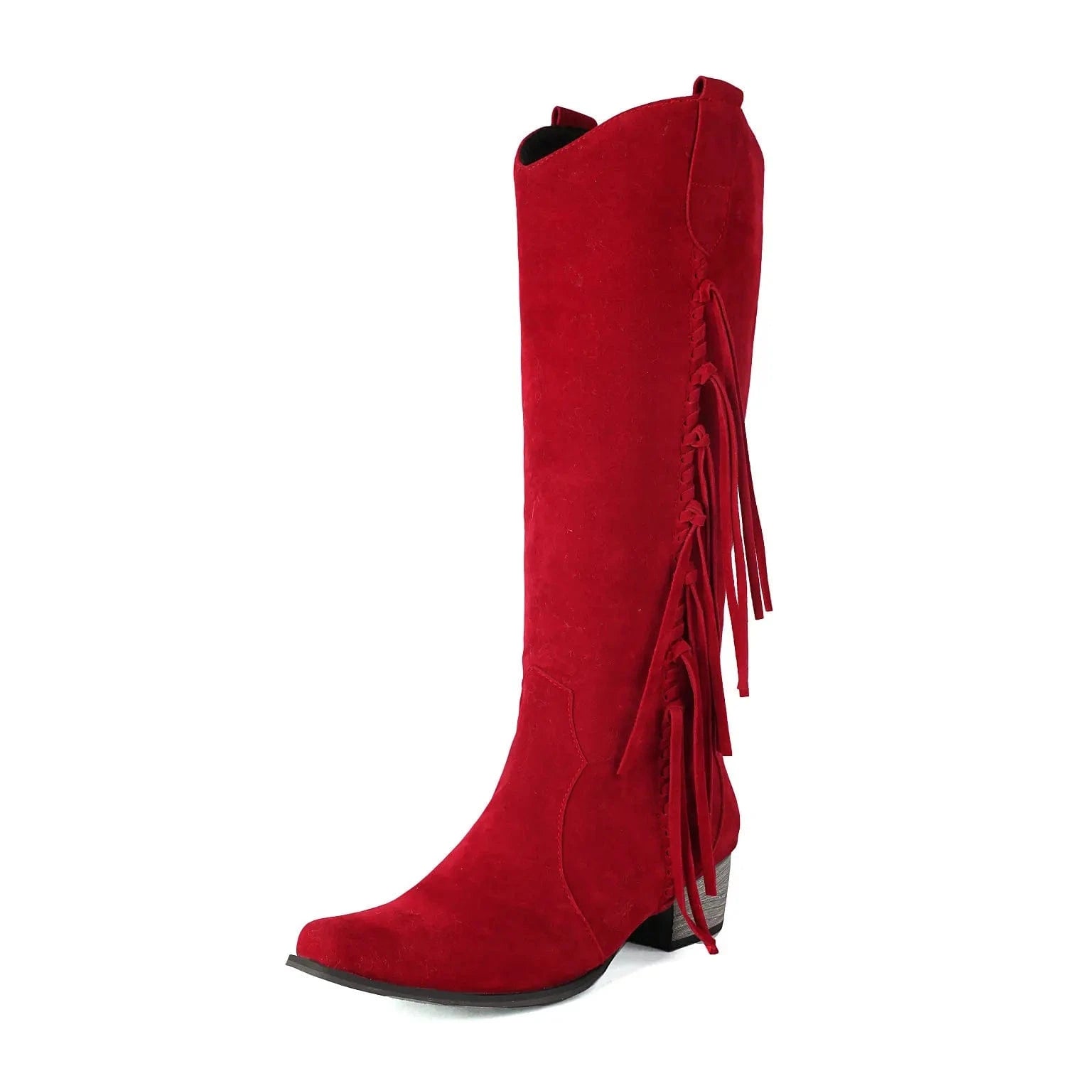 Moderna Cowgirl Boots i Mocka med Fransar Röd / 35