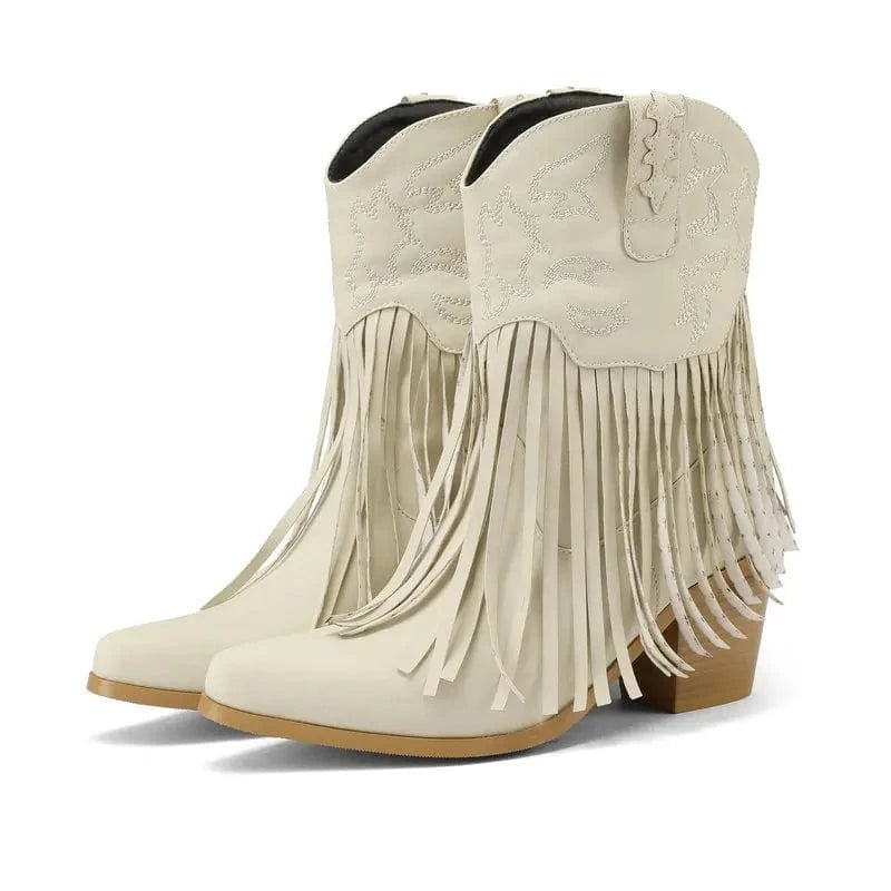 Korta Cowgirl Boots i Mocka med Fransar