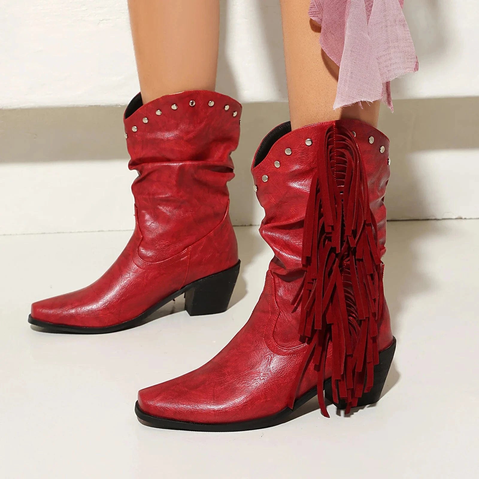 Låga Cowboyboots i Slouchy Stil med Fransar för Dam
