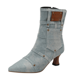 Cowboy stövletter i denim med ficka och nitar Ljusblå / 37
