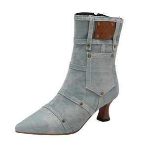 Cowboy stövletter i denim med ficka och nitar Ljusblå / 37