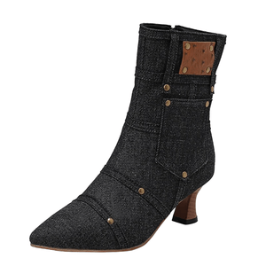Cowboy stövletter i denim med ficka och nitar Svart / 37
