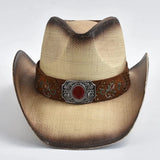 Cowboy Stråhatt med Smyckesbälte Ljusbeige / One Size