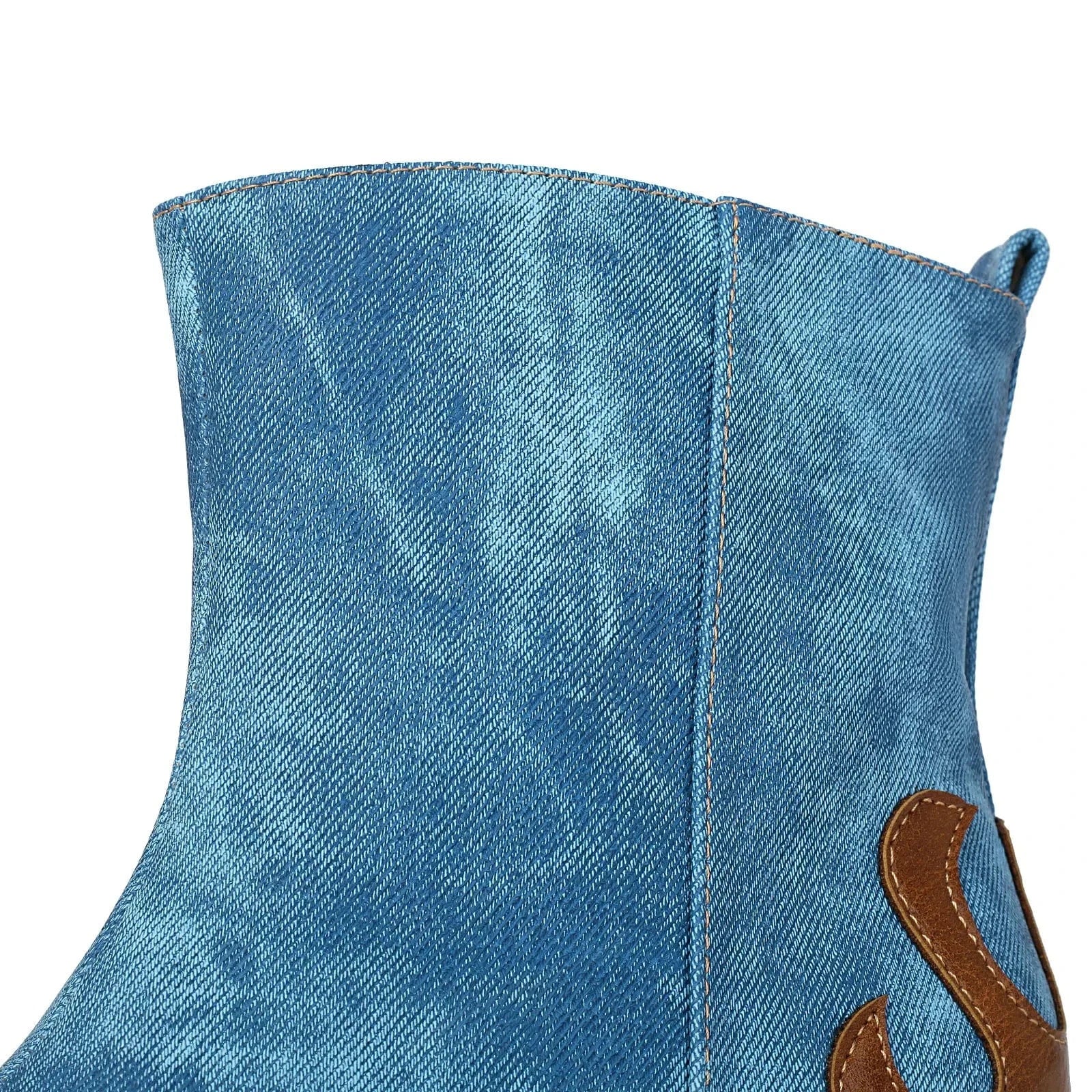 Låga Cowboy Boots i Denim och Läder för Dam