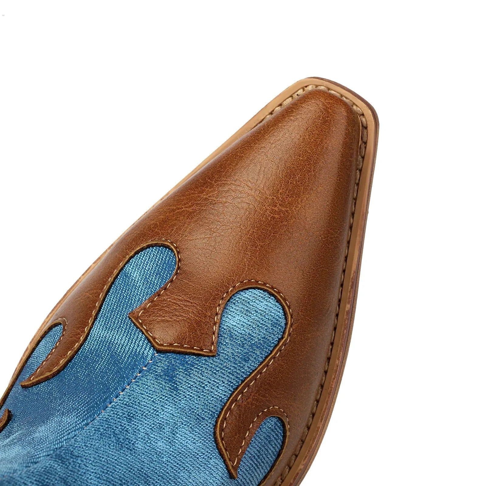 Låga Cowboy Boots i Denim och Läder för Dam