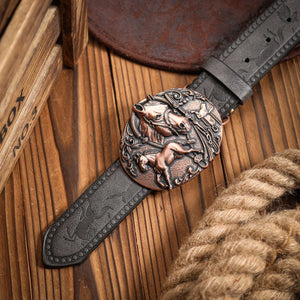 Cowboybälte antikbrons hästspänne