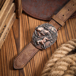 Cowboybälte antikbrons hästspänne