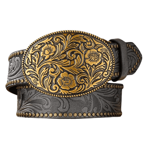 Cowboybälte antikguld spänne Grå / 120cm