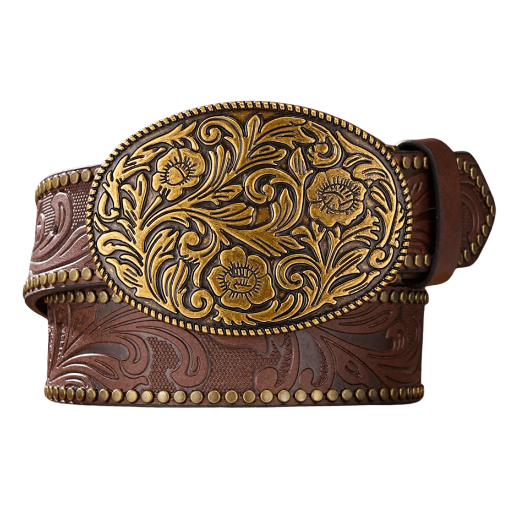 Cowboybälte antikguld spänne Mörkbrun / 120cm